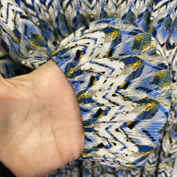 Misa Long Sleeve Maxi Dress Smocked Waist Blue White Geometric Print - Picture 8 of 10